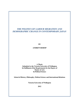 The Politics of Labour Migration and Demographic Change in Contemporary Japan