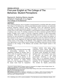 First-Year English at the College of the Bahamas: Student Perceptions