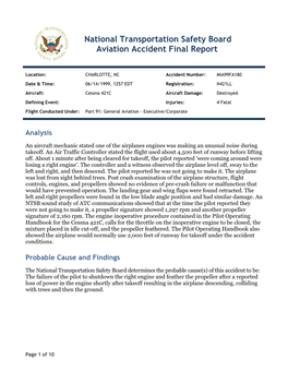 National Transportation Safety Board Aviation Accident Final Report