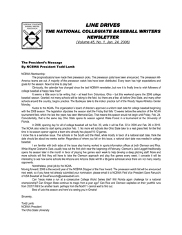LINE DRIVES the NATIONAL COLLEGIATE BASEBALL WRITERS NEWSLETTER (Volume 45, No
