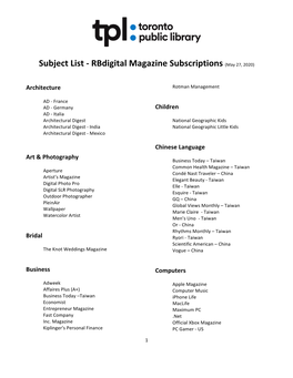 Rbdigital Magazine Subscriptions (May 27, 2020)