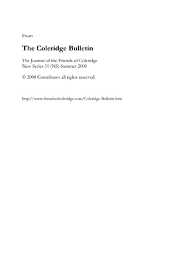 Coleridge As Public Secretary in Malta: the Surviving Archives Barry Hough and Howard Davis1 ______