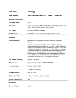 Rickettsia Antibody Panel, Igg/Igm