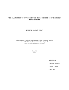 Spanish Media Perception of the Third Reich, 1930-1936 Kenneth Alarcón