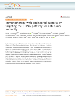 Immunotherapy with Engineered Bacteria by Targeting the STING Pathway for Anti-Tumor Immunity ✉ ✉ Daniel S