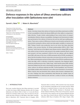 Defence Responses in the Xylem of Ulmus Americana Cultivars After Inoculation with Ophiostoma Novo-Ulmi