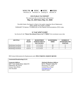 WINC FM WINC WZFC WXBN EEO PUBLIC FILE REPORT May 22