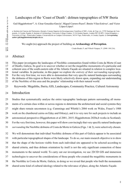 Coast of Death’: Dolmen Topographies of NW Iberia 2 3 Gail Higginbottoma,D, A