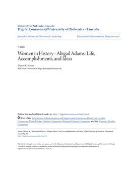 Abigail Adams: Life, Accomplishments, and Ideas Sharon K