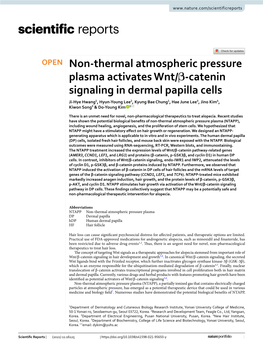 Non-Thermal Atmospheric Pressure Plasma Activates Wnt/Β-Catenin