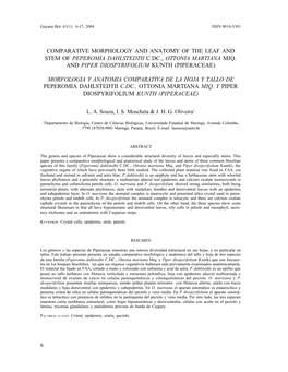 Comparative Morphology and Anatomy of the Leaf and Stem of Peperomia Dahlstedtii C.Dc., Ottonia Martiana Miq