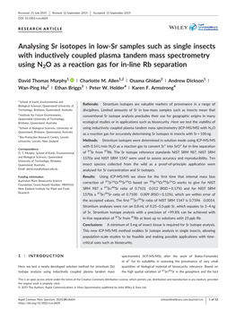 Analysing Sr Isotopes in Low‐Sr Samples Such As Single Insects With