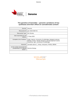 The Genetics of Cannabis – Genomic Variations of Key Synthases and Their Effect on Cannabinoids Content