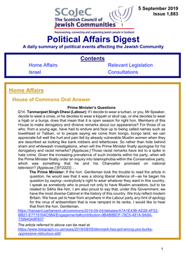 Political Affairs Digest a Daily Summary of Political Events Affecting the Jewish Community