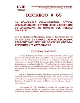 Dictamen Que Presentan Las Comisiones Unidas Primera Y Segunda De Hacienda, Respecto De La Iniciativa De Ley De Ingresos De