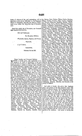 Books of Reference of the .Said Undertaking, Will Be .Deposited in the Private Bill-Office in the .Commons House of Parliament