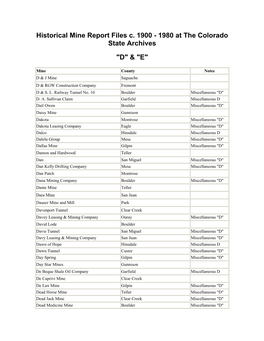 Historical Mine Report Files C. 1900 - 1980 at the Colorado State Archives