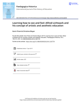 Learning How to See and Feel: Alfred Lichtwark and His Concept of Artistic and Aesthetic Education