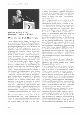 Prof. Dr. Friedrich Hirzebruch Weyl Wrote an Obituary Published in the Middle of the War in Great Britain and the United States