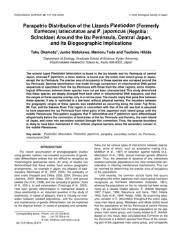 (Formerly Eumeces) Latiscutatus and P. Japonicus (Reptilia: Scincidae) Around the Izu Peninsula, Central Japan, and Its Biogeographic Implications