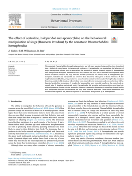 Deroceras Invadens) by the Nematode Phasmarhabditis T Hermaphrodita ⁎ J