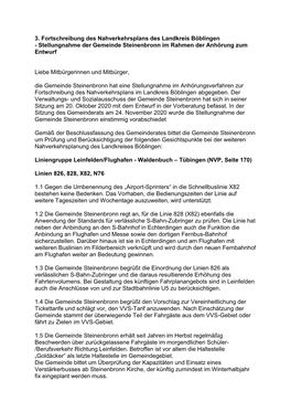 3. Fortschreibung Des Nahverkehrsplans Des Landkreis Böblingen - Stellungnahme Der Gemeinde Steinenbronn Im Rahmen Der Anhörung Zum Entwurf