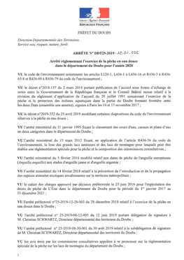 Arrêté Réglementant L'exercice De La Pêche En Eau Douée Dans Le Département Du Doubs Pour L Année 2020