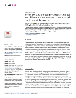 The Use of a 3D-Printed Prosthesis in a Great Hornbill (Buceros Bicornis) with Squamous Cell Carcinoma of the Casque