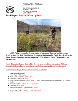 Trail Report July 24, 2014 - Update