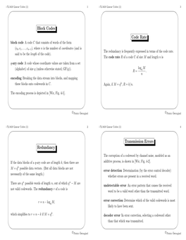 Block Codes Redundancy Code Rate Transmission Errors