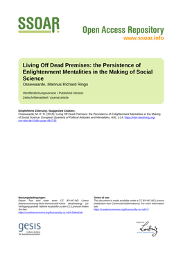 The Persistence of Enlightenment Mentalities in the Making of Social Science Ossewaarde, Marinus Richard Ringo