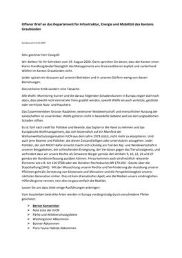Offener Brief an Das Departement Für Infrastruktur, Energie Und Mobilität Des Kantons Graubünden