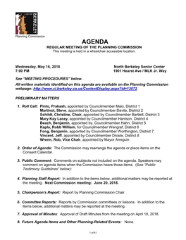 AGENDA REGULAR MEETING of the PLANNING COMMISSION This Meeting Is Held in a Wheelchair Accessible Location
