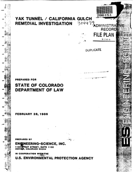 Yak Tunnel/California Gulch Remedial Investigation February 28, 1986