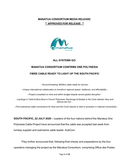 Manatua Consortium Confirms One Polynesia Fibre