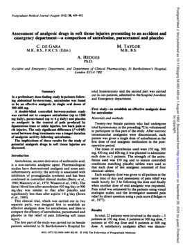 Assessment of Analgesic Drugs in Soft Tissue Injuries Presenting to an Accident and Emergency Department-A Comparison of Antrafenine, Paracetamol and Placebo C