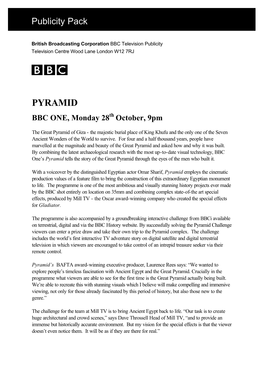 PYRAMID BBC ONE, Monday 28Th October, 9Pm