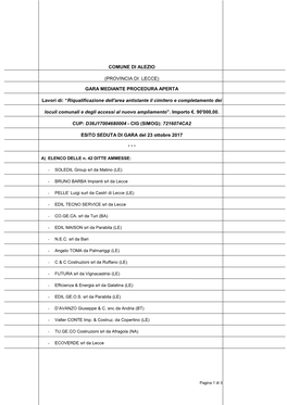 Comune Di Alezio (Provincia Di Lecce) Gara Mediante