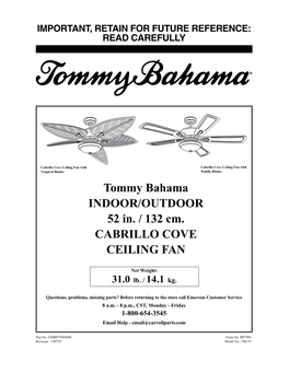 Tommy Bahama INDOOR/OUTDOOR 52 In. / 132 Cm. CABRILLO COVE CEILING FAN