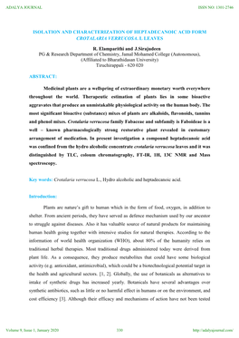 Isolation and Characterization of Heptadecanoic Acid Form Crotalaria Verrucosa