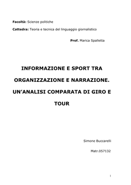 Informazione E Sport Tra Organizzazione E