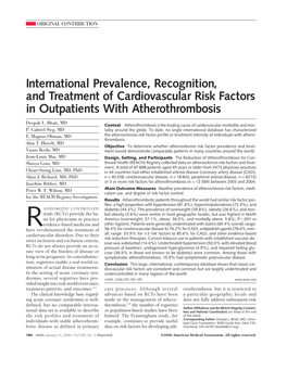 International Prevalence, Recognition, and Treatment of Cardiovascular Risk Factors in Outpatients with Atherothrombosis