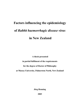 The Epidemiology of Rabbit Haemorrhagic Disease Virus In