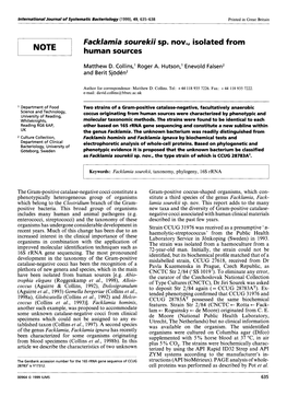 Facklamia Sourekii Sp. Nov., Isolated F Rom 1 Human Sources