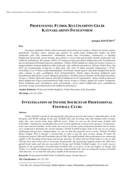 Profesyonel Futbol Kulüplerinin Gelir Kaynaklarinin Incelenmesi