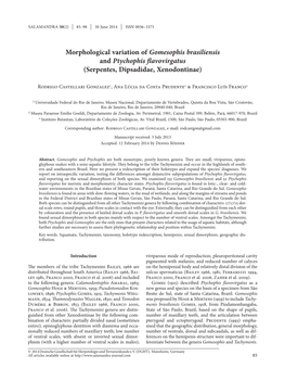 Morphological Variation of Gomesophis Brasiliensis and Ptychophis Flavovirgatus (Serpentes, Dipsadidae, Xenodontinae)