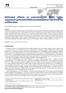 Belinostat Effects on Expression of RBM5 Tumor Suppressor Gene and Inhibits Prostate Cancer Cell Line (PC3) Proliferation