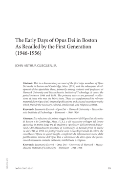 The Early Days of Opus Dei in Boston As Recalled by the First Generation (1946-1956)