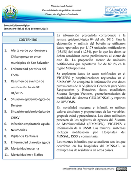 Boletín Epidemiológico Semana 04 (Del 25 Al 31 De Enero 2015)