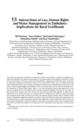 15 Intersections of Law, Human Rights and Water Management in Zimbabwe: Implications for Rural Livelihoods